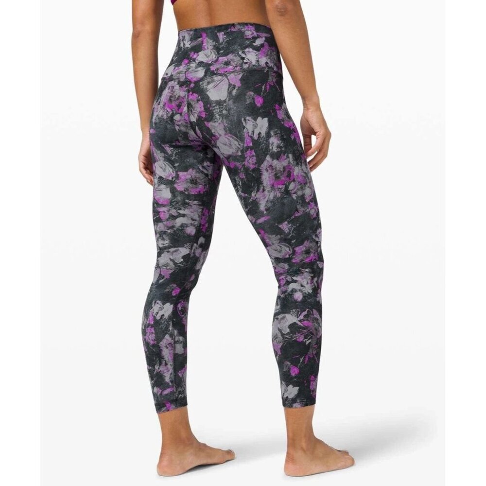 Lululemon Align Pant II 25" Floral Shift Black &‎ Purple Fitted Leggings Sz 4